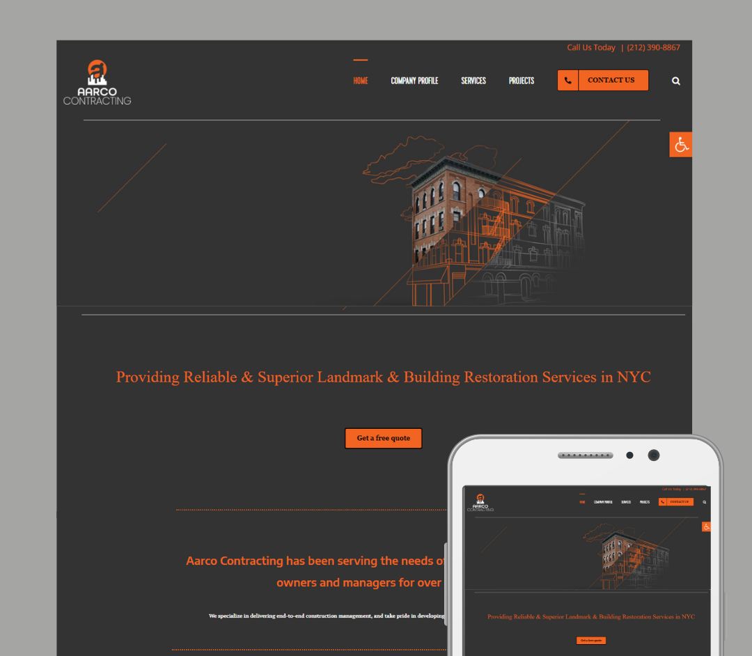 Aarco Contracting desktop and mobile website mockup